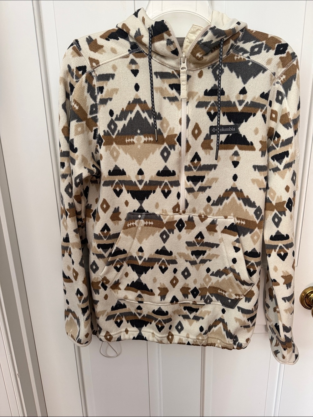 Columbia Men's Cream, Brown & Black Patterned Half-Zip Hoodie Sweater